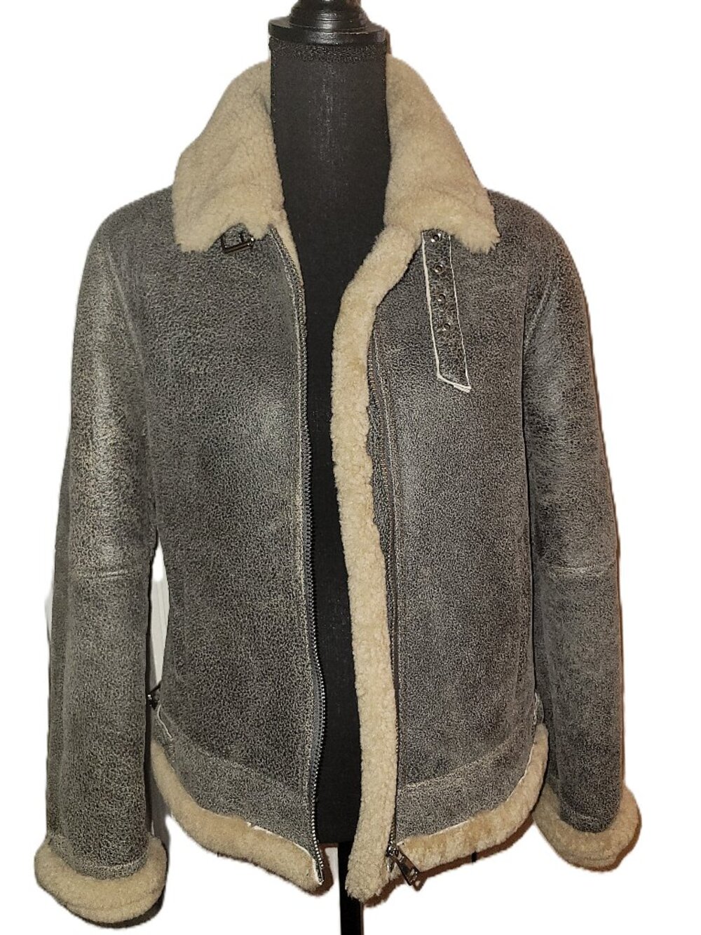 NWOT! Blue Duck Gray Leather & Shearling Biker Jacket - S